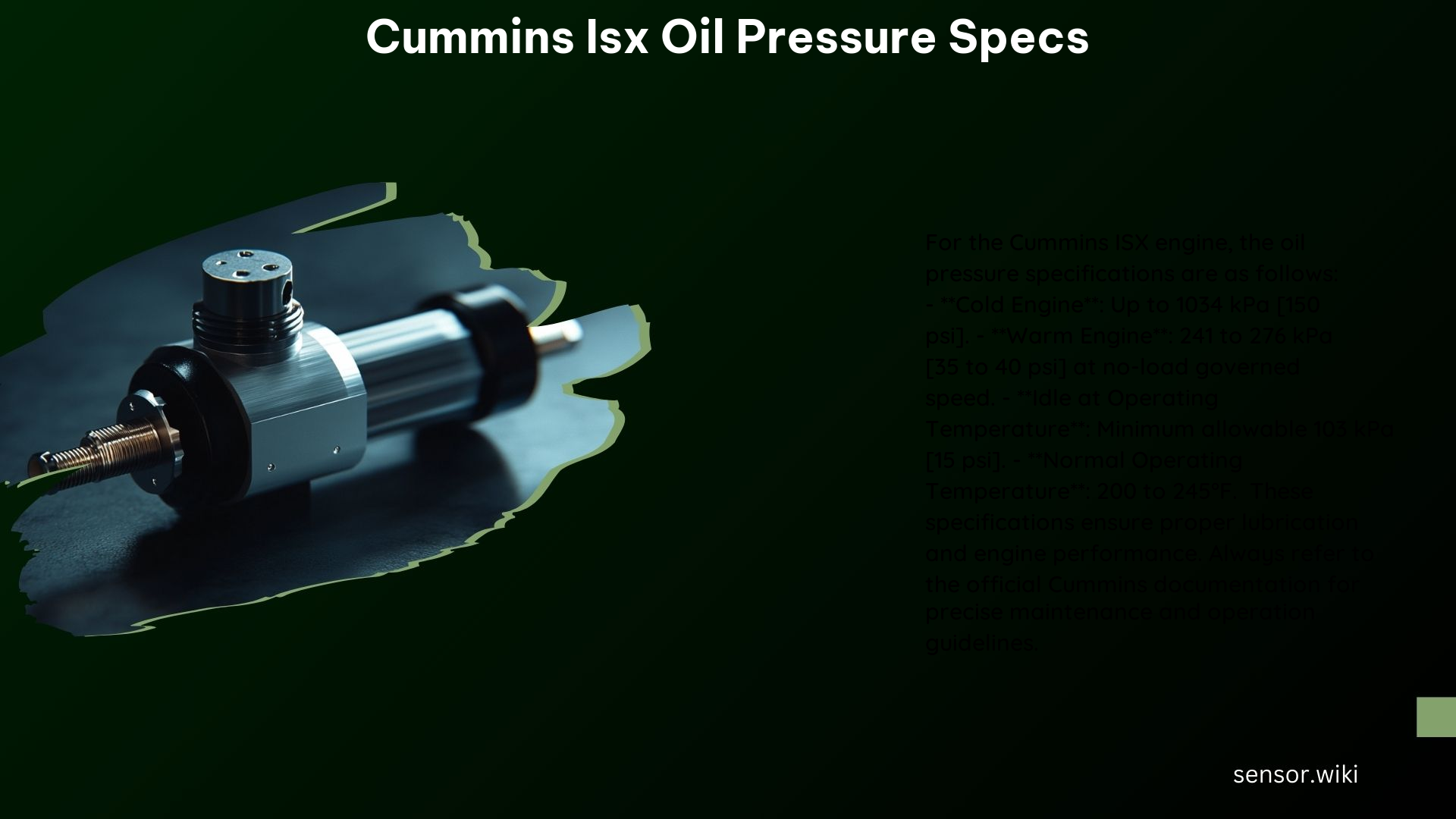 Cummins Isx Oil Pressure Specs