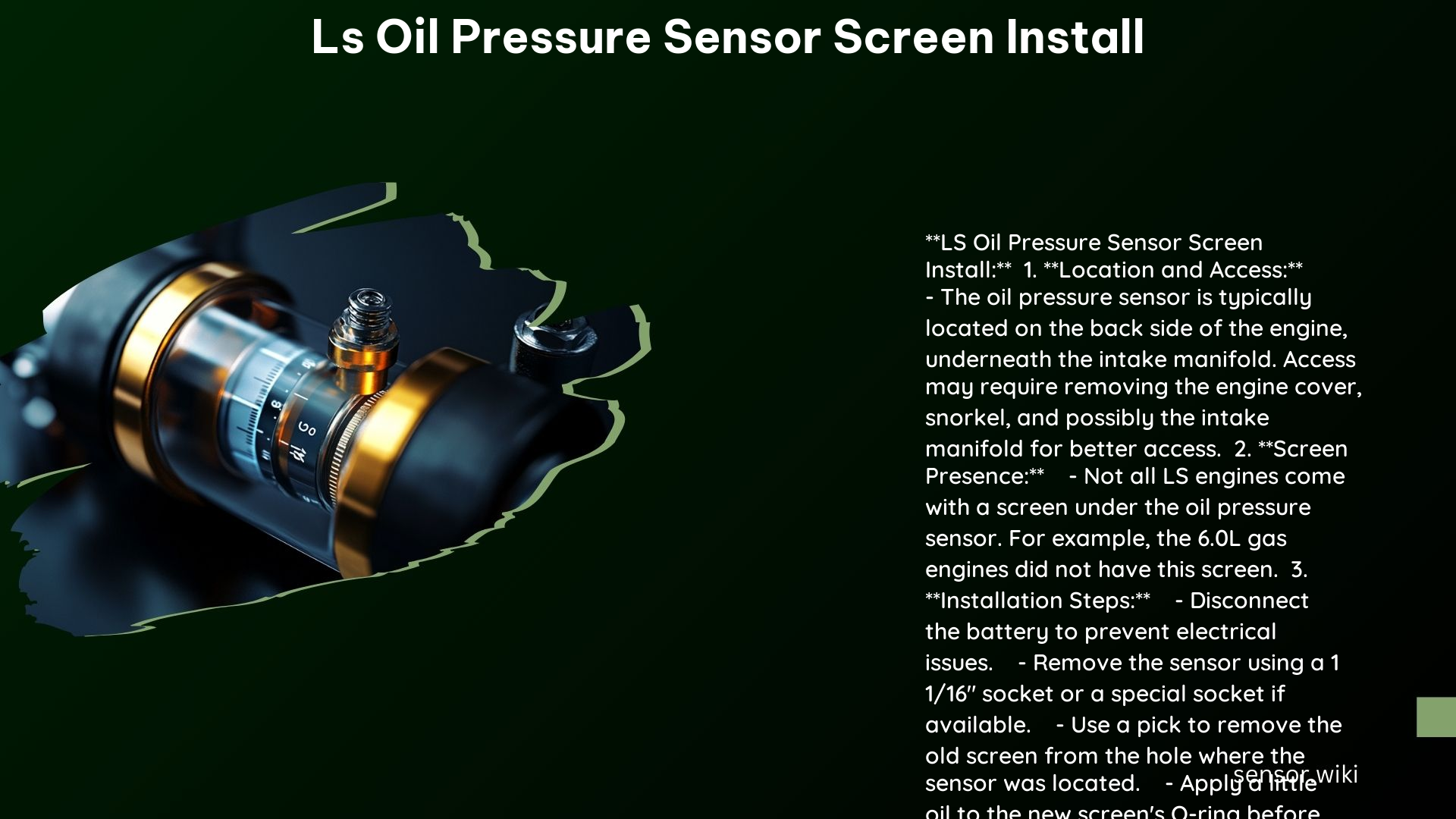 LS Oil Pressure Sensor Screen Install