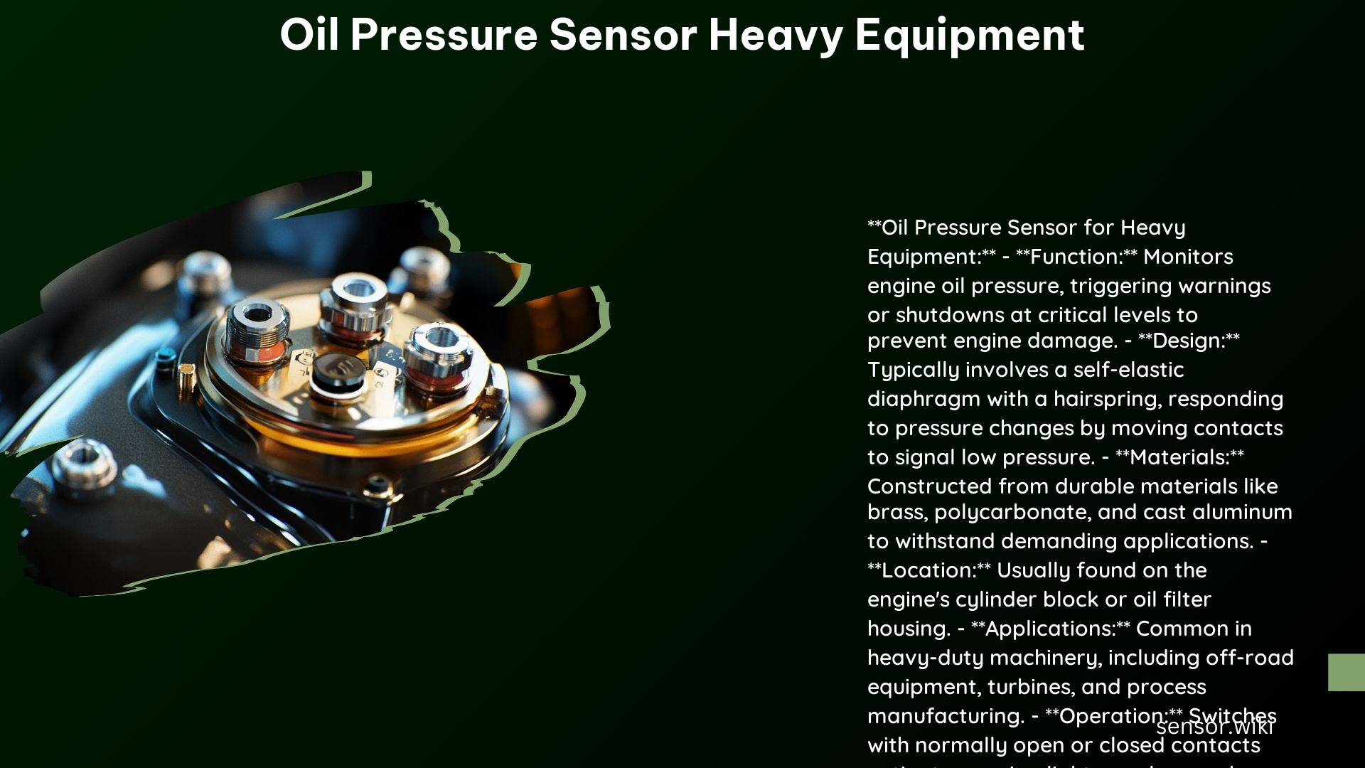 Oil Pressure Sensor Heavy Equipment