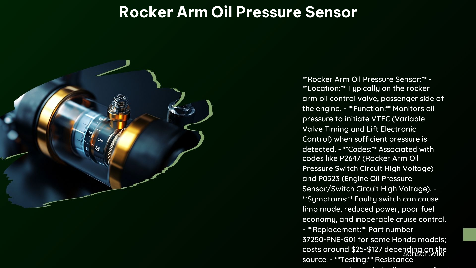 Rocker Arm Oil Pressure Sensor