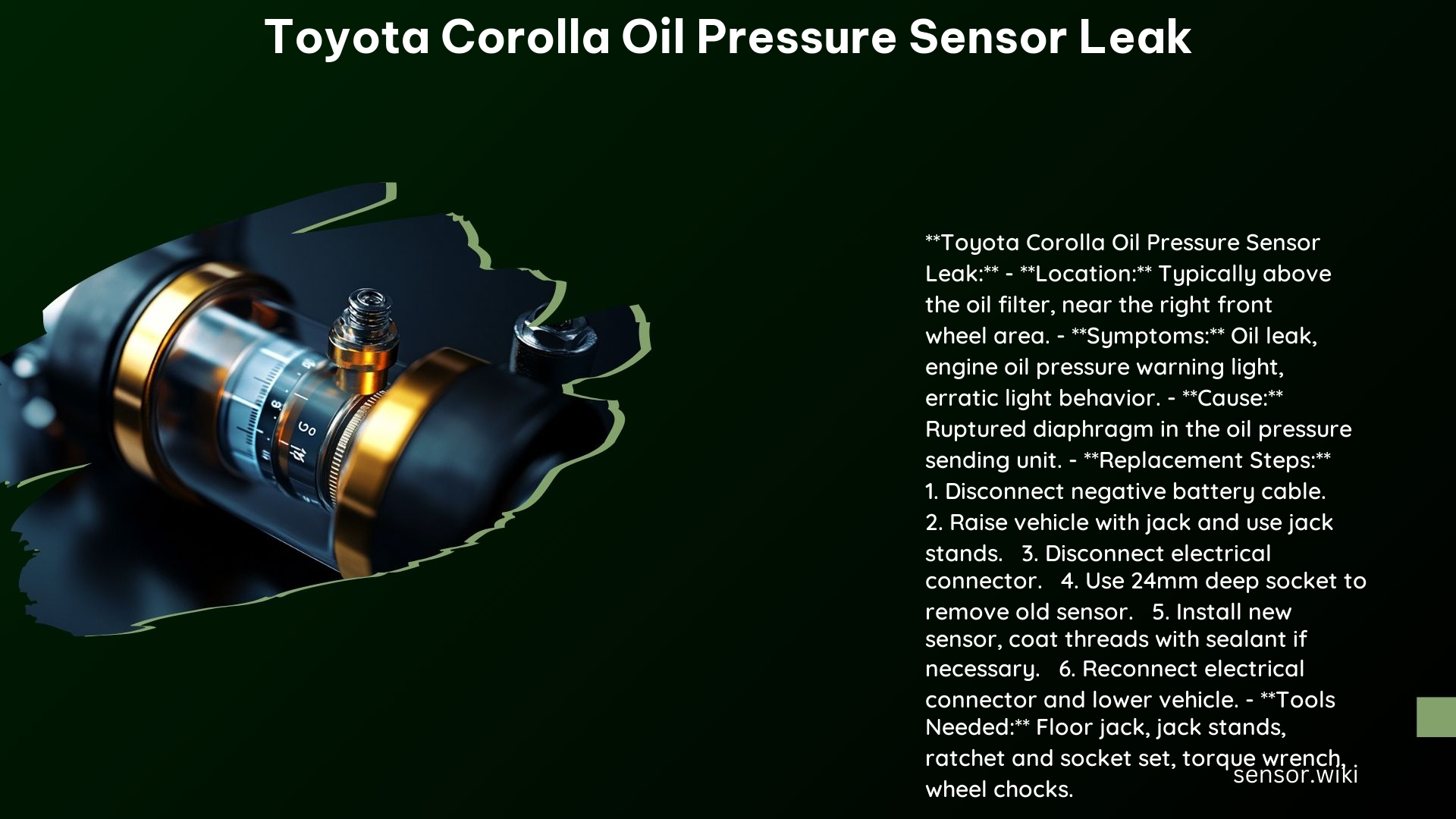 Toyota Corolla Oil Pressure Sensor Leak